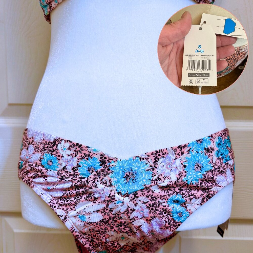 Peach, White, Turquoise Print Ruffle Bikini Set Medium Top Small Bottom - Picture 5 of 6